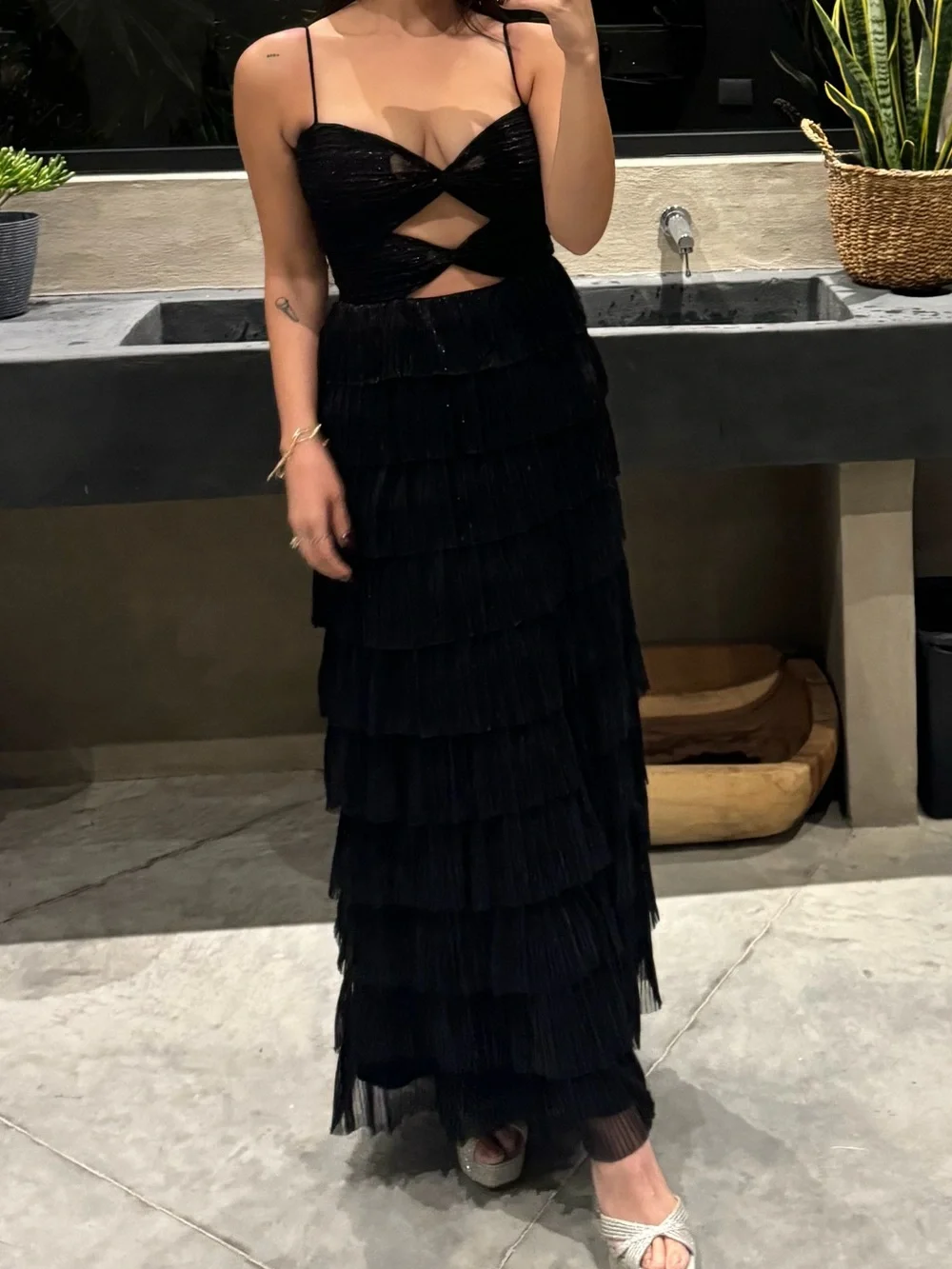Black Tiered Fringe Maxi Skirt - Women